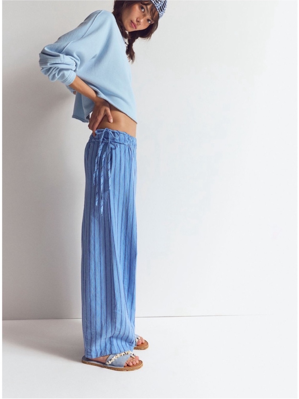 FREE PEOPLE. Sun Dazed Cotton-Linen Striped Pants. Brand New With Tags..